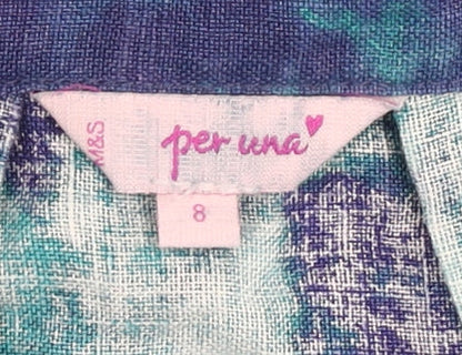 Marks and Spencer Women’s Blue Green Linen A-Line Floral Skirt Size 8