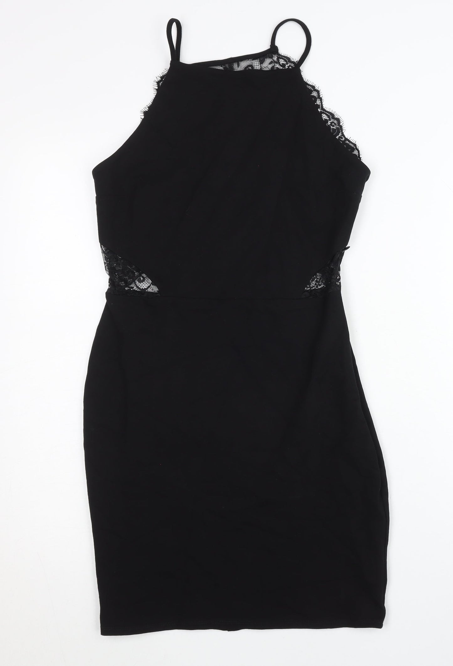 Miss Selfridge Womens Black Lace Bodycon Halter Party Dress UK 12
