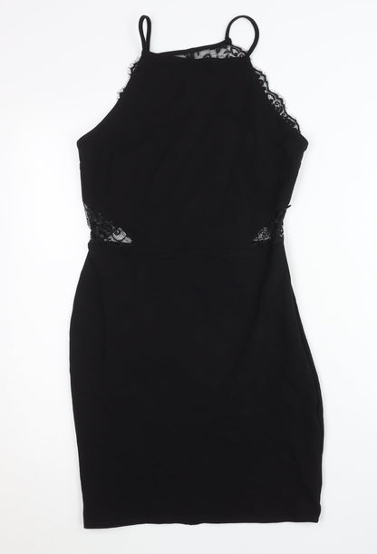 Miss Selfridge Womens Black Lace Bodycon Halter Party Dress UK 12