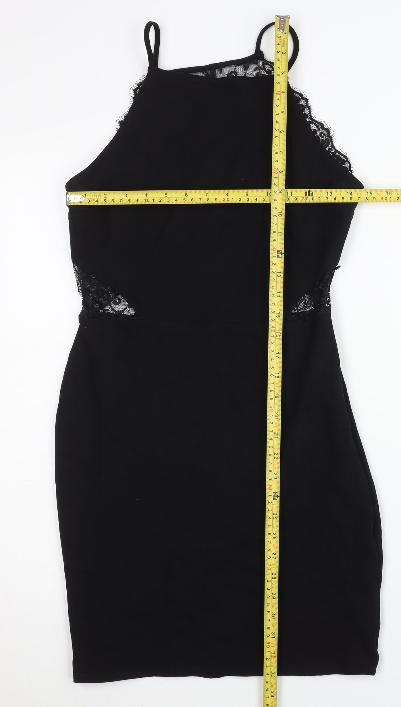 Miss Selfridge Womens Black Lace Bodycon Halter Party Dress UK 12