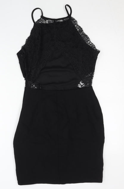 Miss Selfridge Womens Black Lace Bodycon Halter Party Dress UK 12
