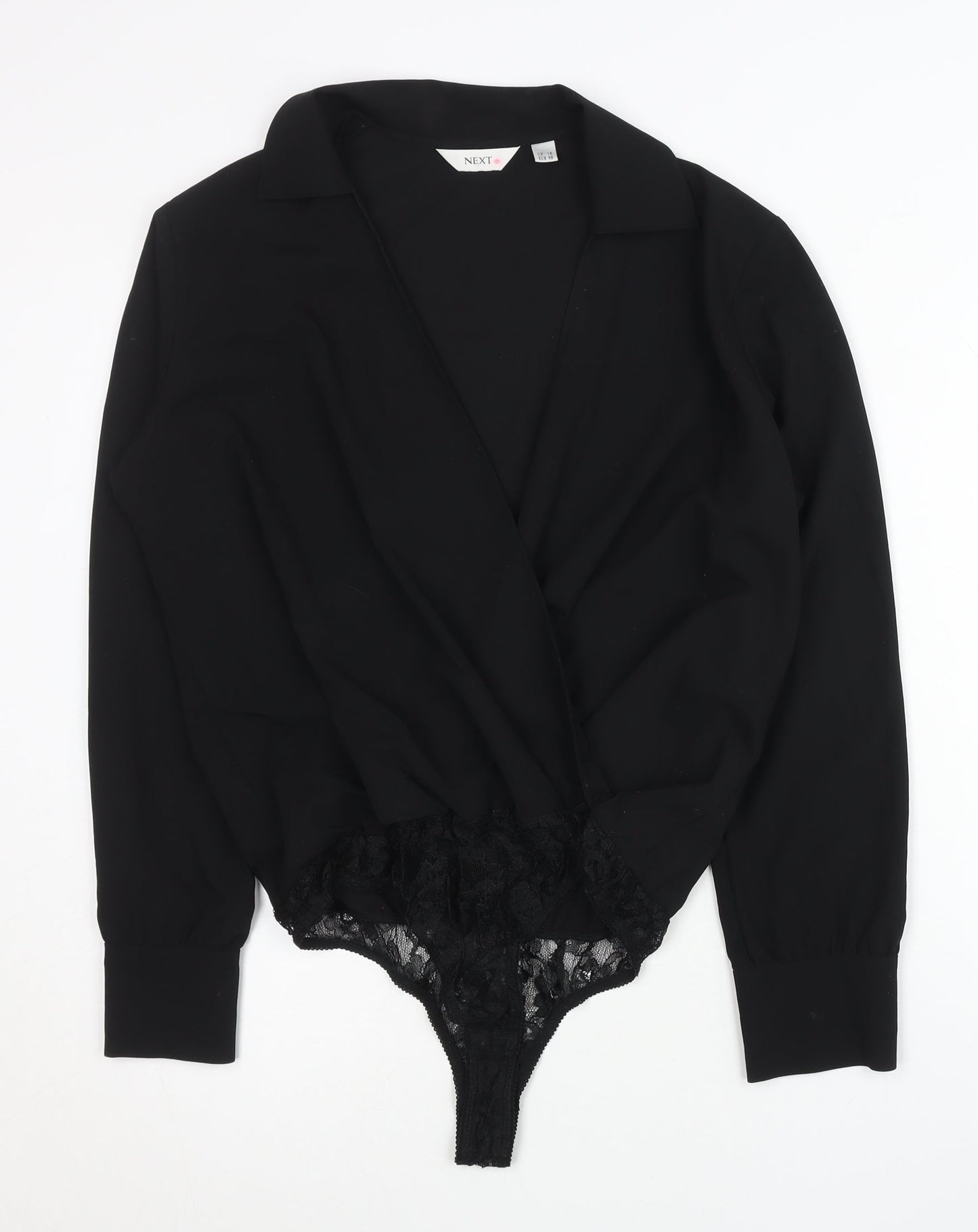 Next Womens Black Lace Collar Bodysuit UK 12 Long Sleeve Party