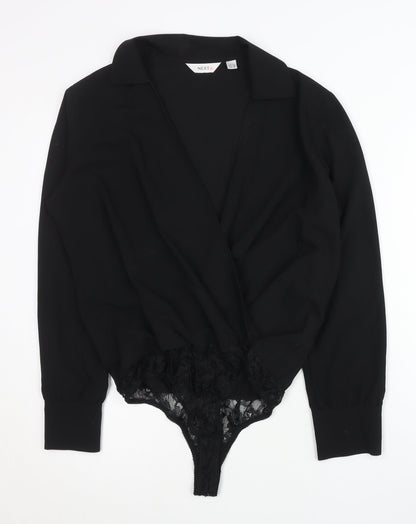 Next Womens Black Lace Collar Bodysuit UK 12 Long Sleeve Party