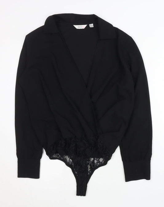 Next Womens Black Lace Collar Bodysuit UK 12 Long Sleeve Party