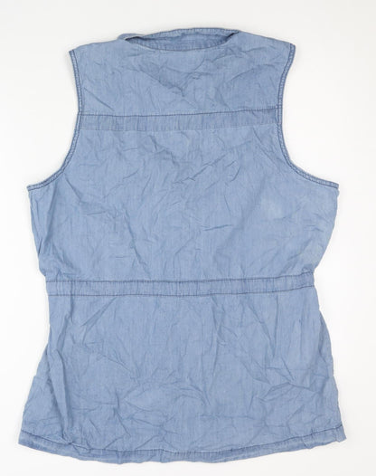 Faded Glory Women Blue XL Cotton Sleeveless Tunic Zip Blouse