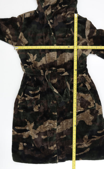 Bench Boys Green Camouflage Fleece Hooded Robe 15-16 Years Tie Belt