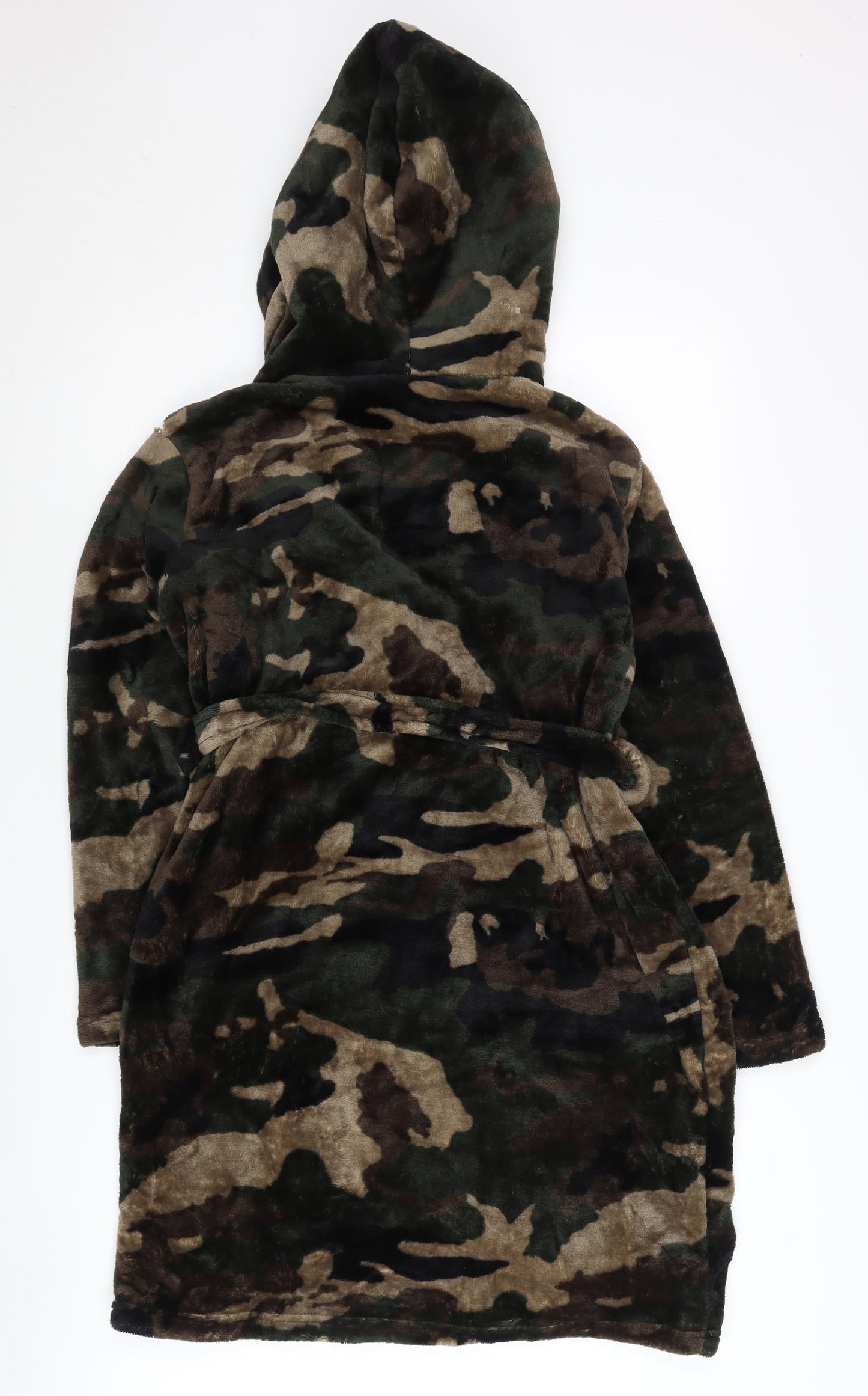 Bench Boys Green Camouflage Fleece Hooded Robe 15-16 Years Tie Belt