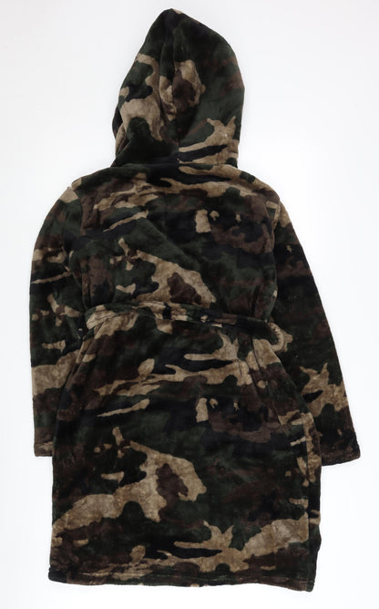 Bench Boys Green Camouflage Fleece Hooded Robe 15-16 Years Tie Belt
