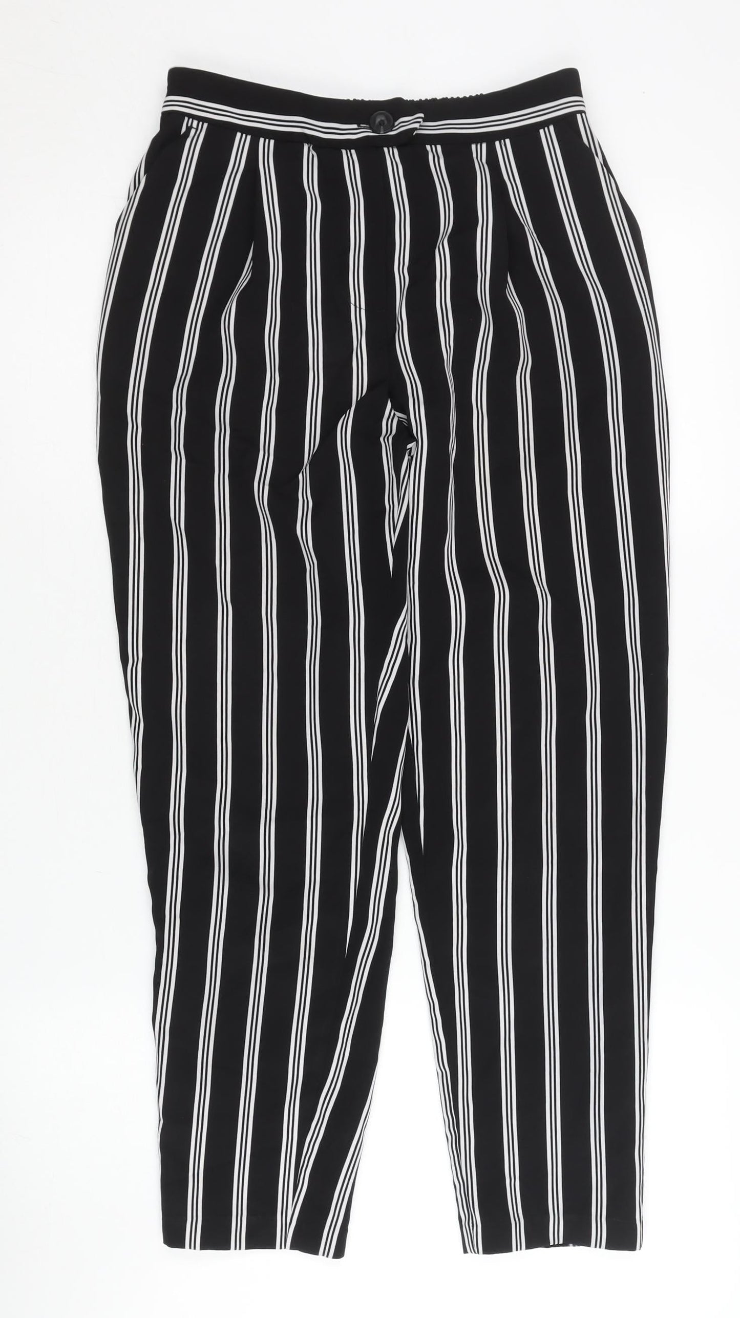 New Look Women’s Black White Striped Tapered Trousers Size 8