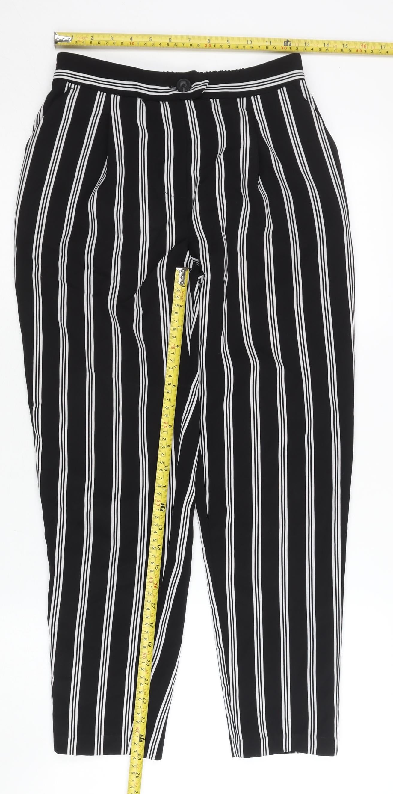 New Look Women’s Black White Striped Tapered Trousers Size 8
