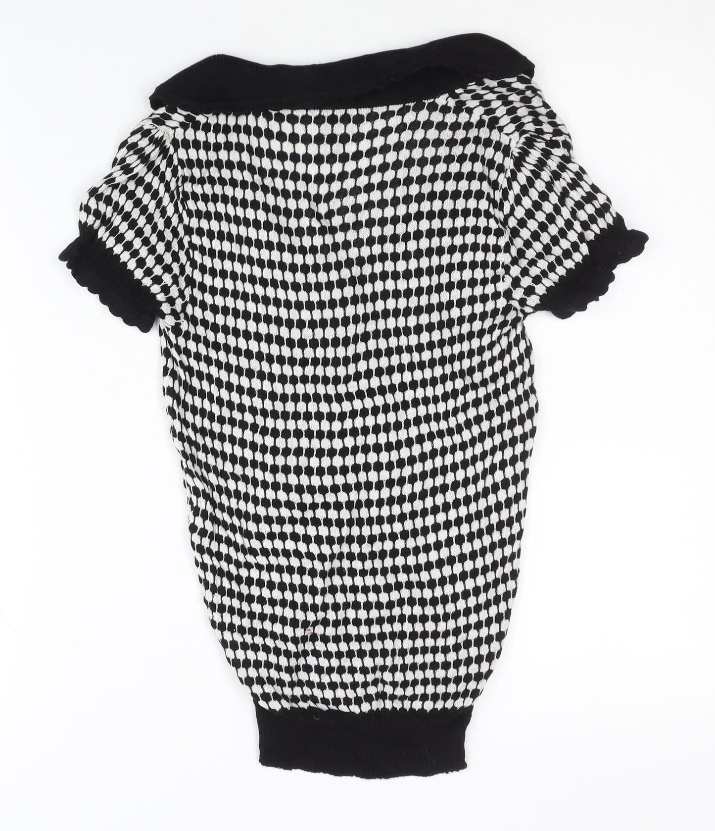 H&M Women Black & White Size 10 V-Neck Henley Knit Jumper