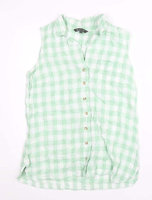 Bonmarché Women’s Green Check Sleeveless Button-Up Shirt Size 12