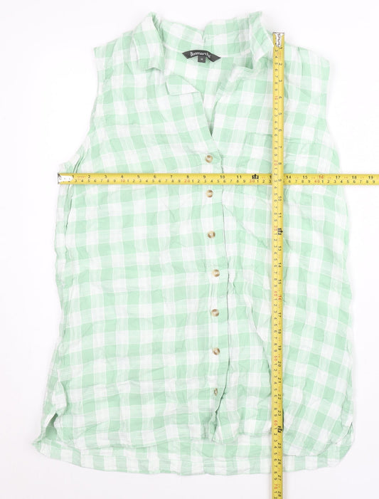Bonmarché Women’s Green Check Sleeveless Button-Up Shirt Size 12