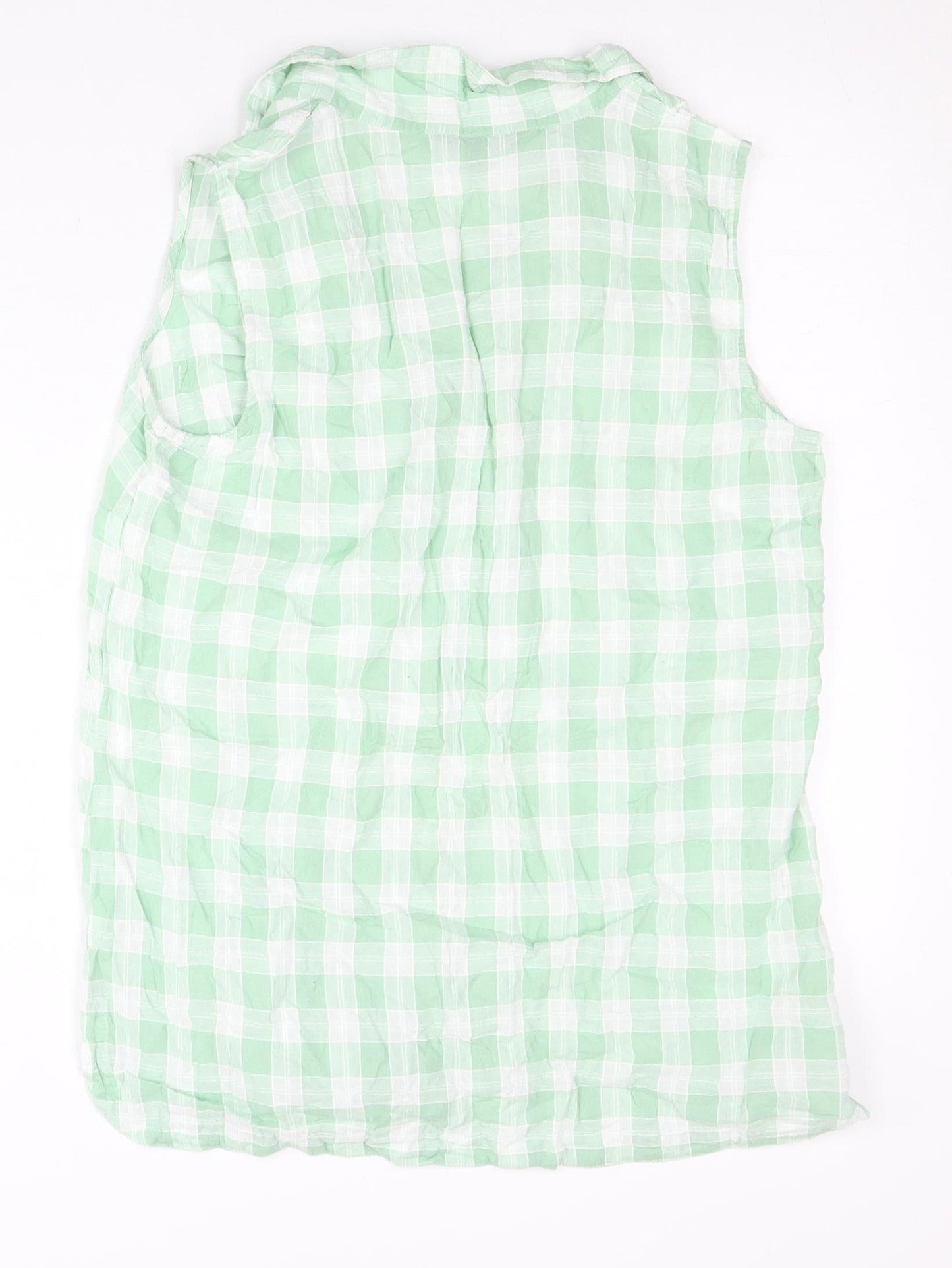 Bonmarché Women’s Green Check Sleeveless Button-Up Shirt Size 12