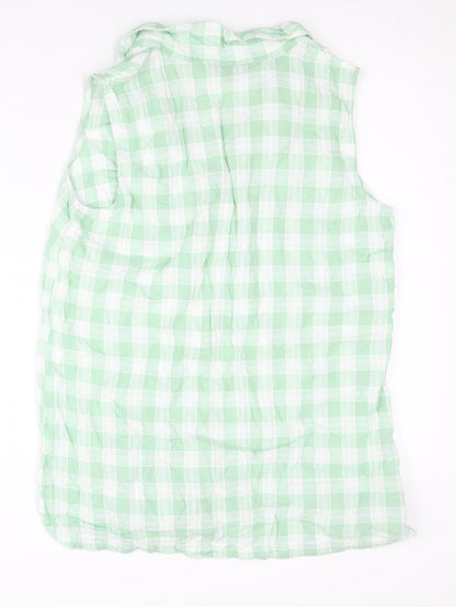 Bonmarché Women’s Green Check Sleeveless Button-Up Shirt Size 12