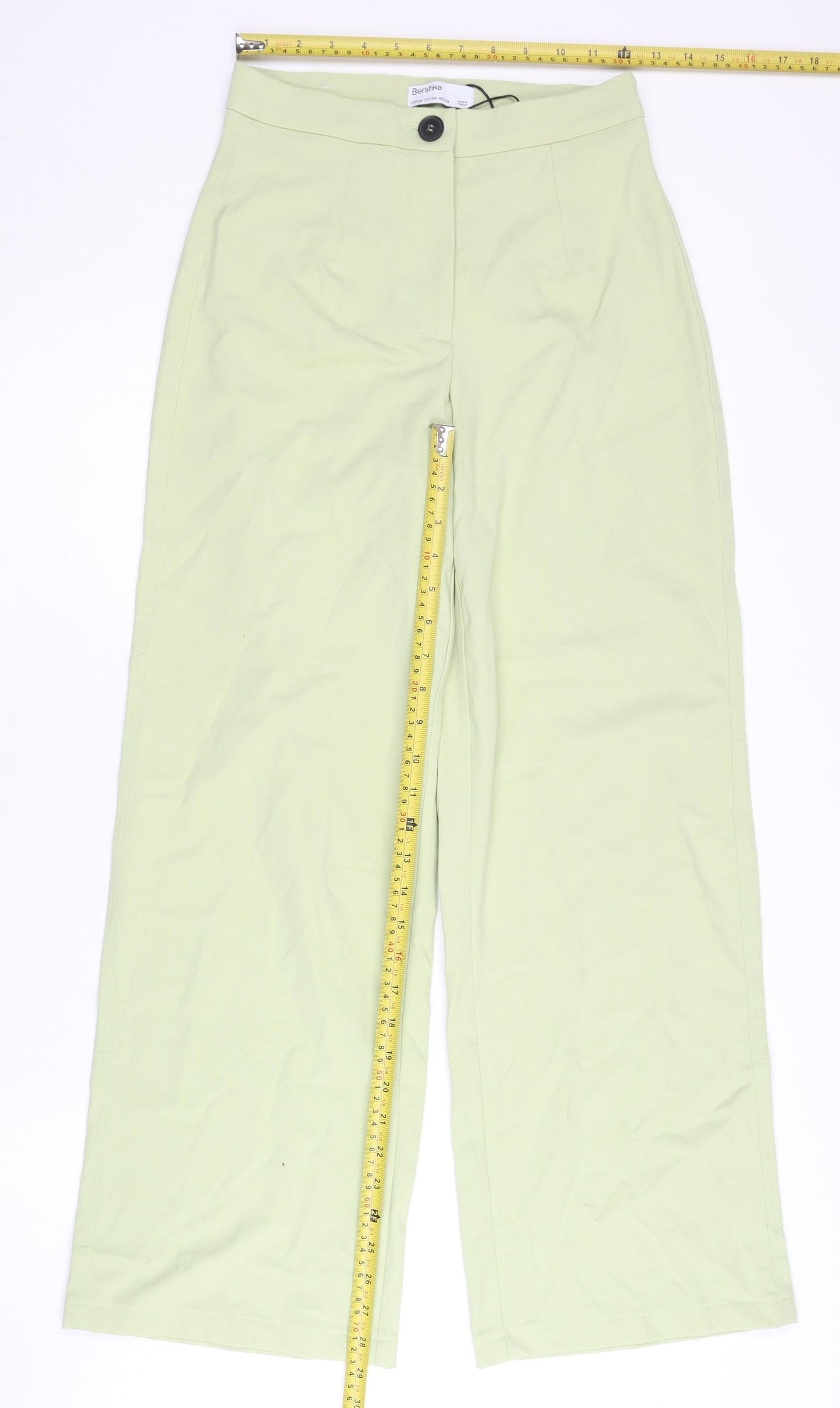 Bershka Women’s Green Wide-Leg High Rise Trousers Size 8