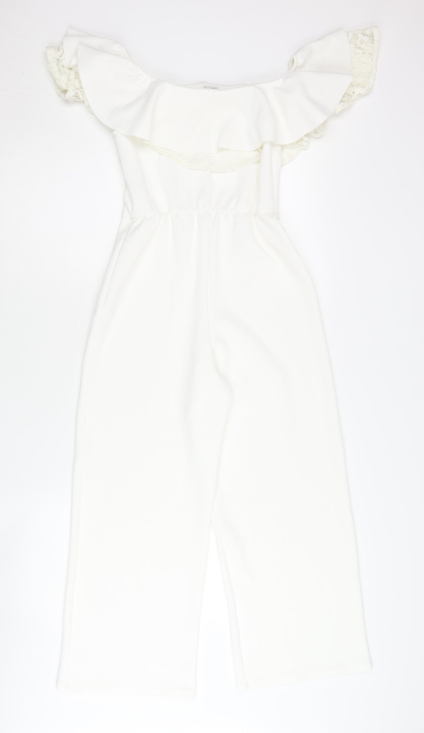 River Island Girls White Lace Ruffle Off Shoulder Jumpsuit 9-10Y Party Wear