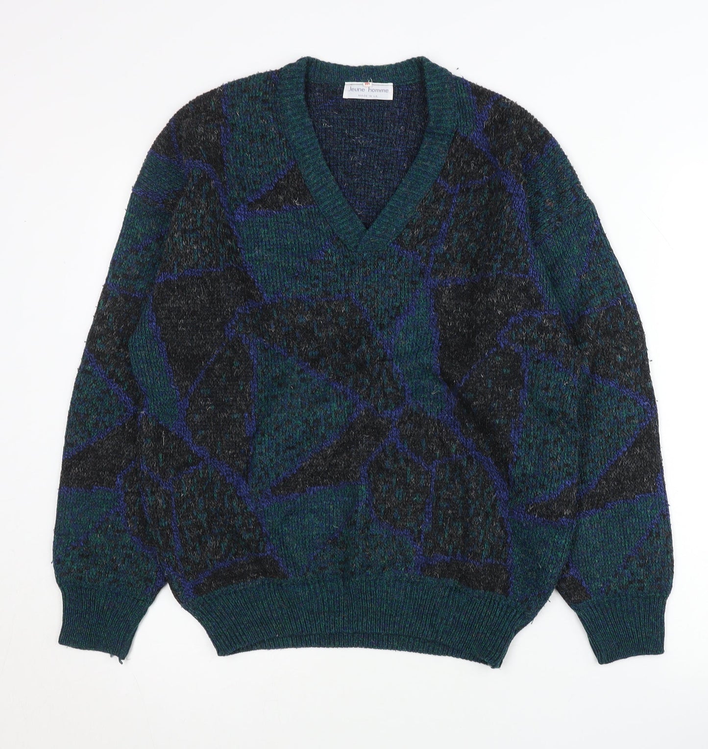 Jeune Homme Mens Multicoloured Wool Blend V-Neck Jumper M