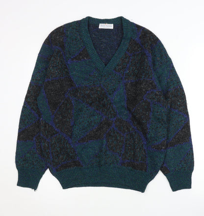 Jeune Homme Mens Multicoloured Wool Blend V-Neck Jumper M
