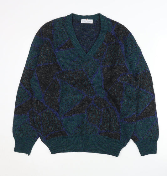 Jeune Homme Mens Multicoloured Wool Blend V-Neck Jumper M