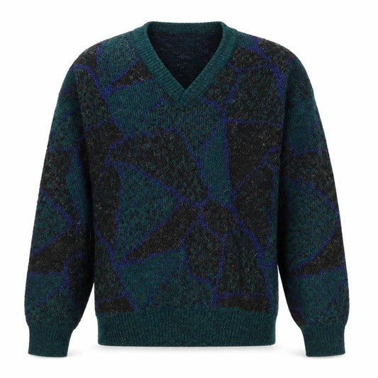 Jeune Homme Mens Multicoloured Wool Blend V-Neck Jumper M