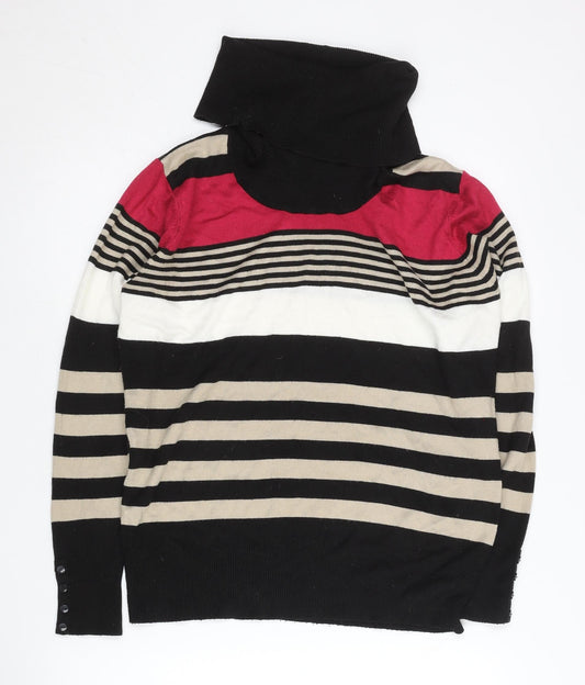 EWM Womens Black Beige Red Striped Roll Neck Jumper Size 14