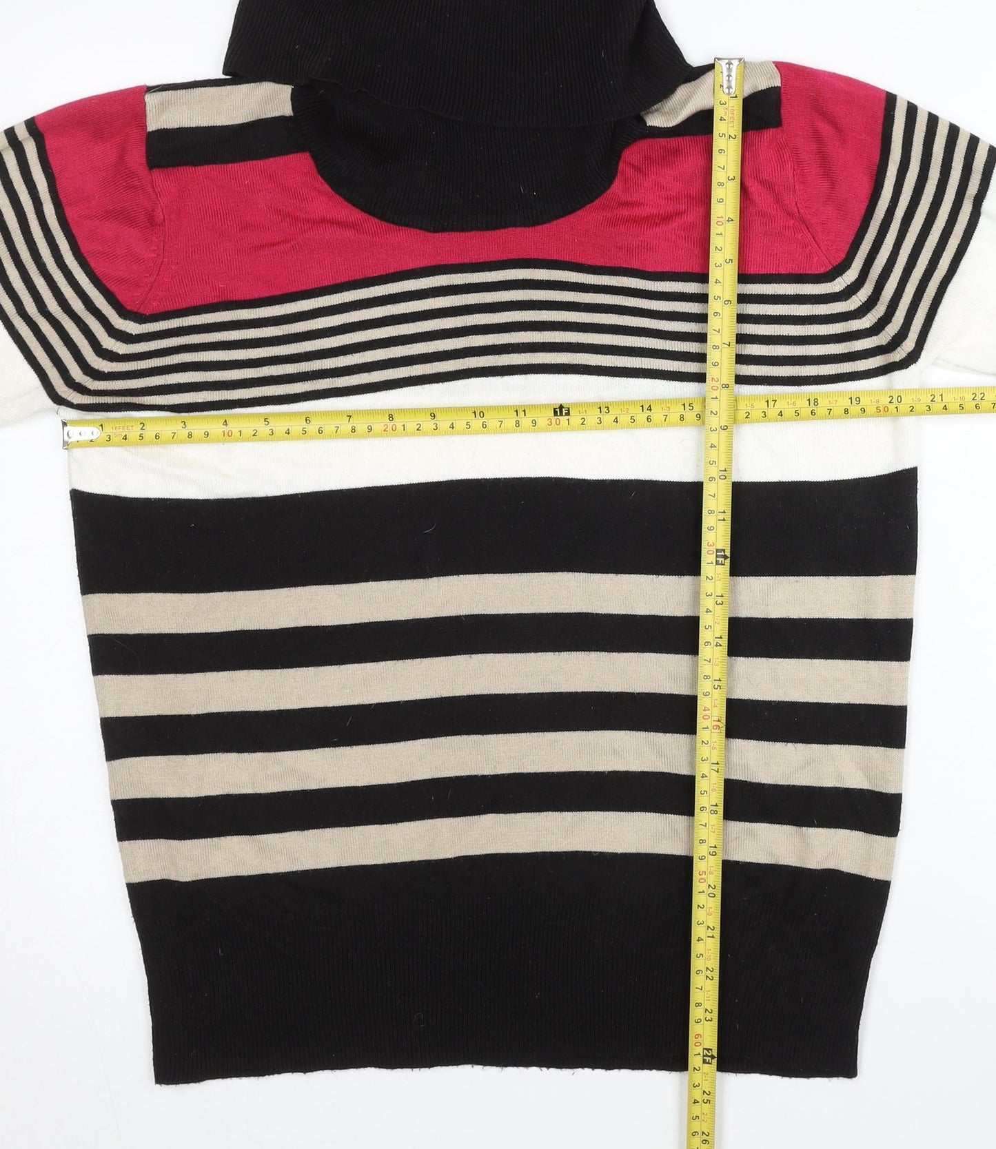 EWM Womens Black Beige Red Striped Roll Neck Jumper Size 14