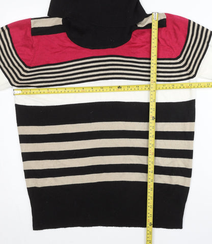 EWM Womens Black Beige Red Striped Roll Neck Jumper Size 14