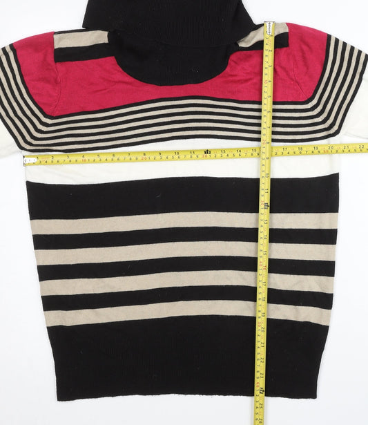 EWM Womens Black Beige Red Striped Roll Neck Jumper Size 14