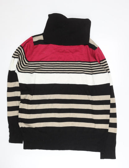 EWM Womens Black Beige Red Striped Roll Neck Jumper Size 14