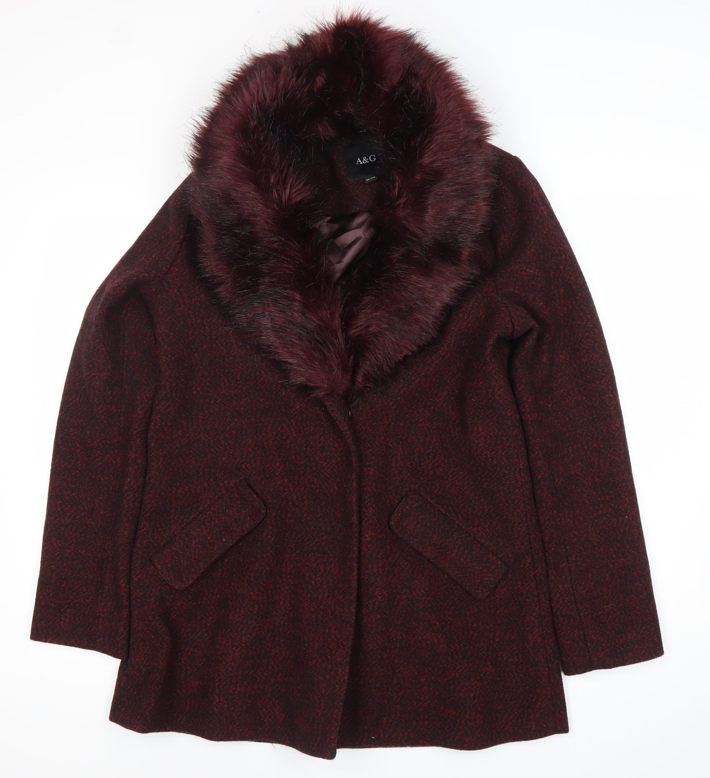 A&G Women’s Red Faux Fur Collar Mid-Length Overcoat Size 10