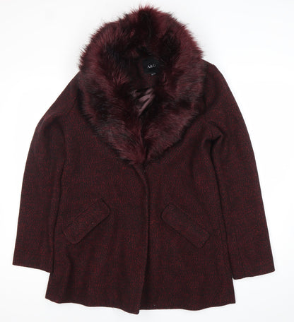 A&G Women’s Red Faux Fur Collar Mid-Length Overcoat Size 10