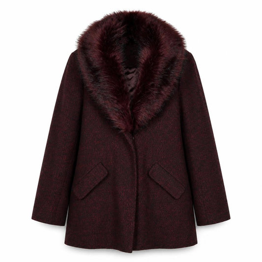 A&G Women’s Red Faux Fur Collar Mid-Length Overcoat Size 10