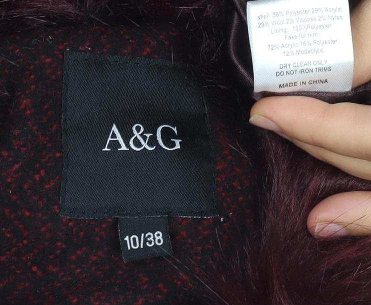 A&G Women’s Red Faux Fur Collar Mid-Length Overcoat Size 10