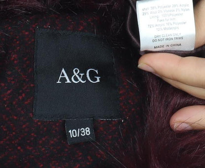 A&G Women’s Red Faux Fur Collar Mid-Length Overcoat Size 10