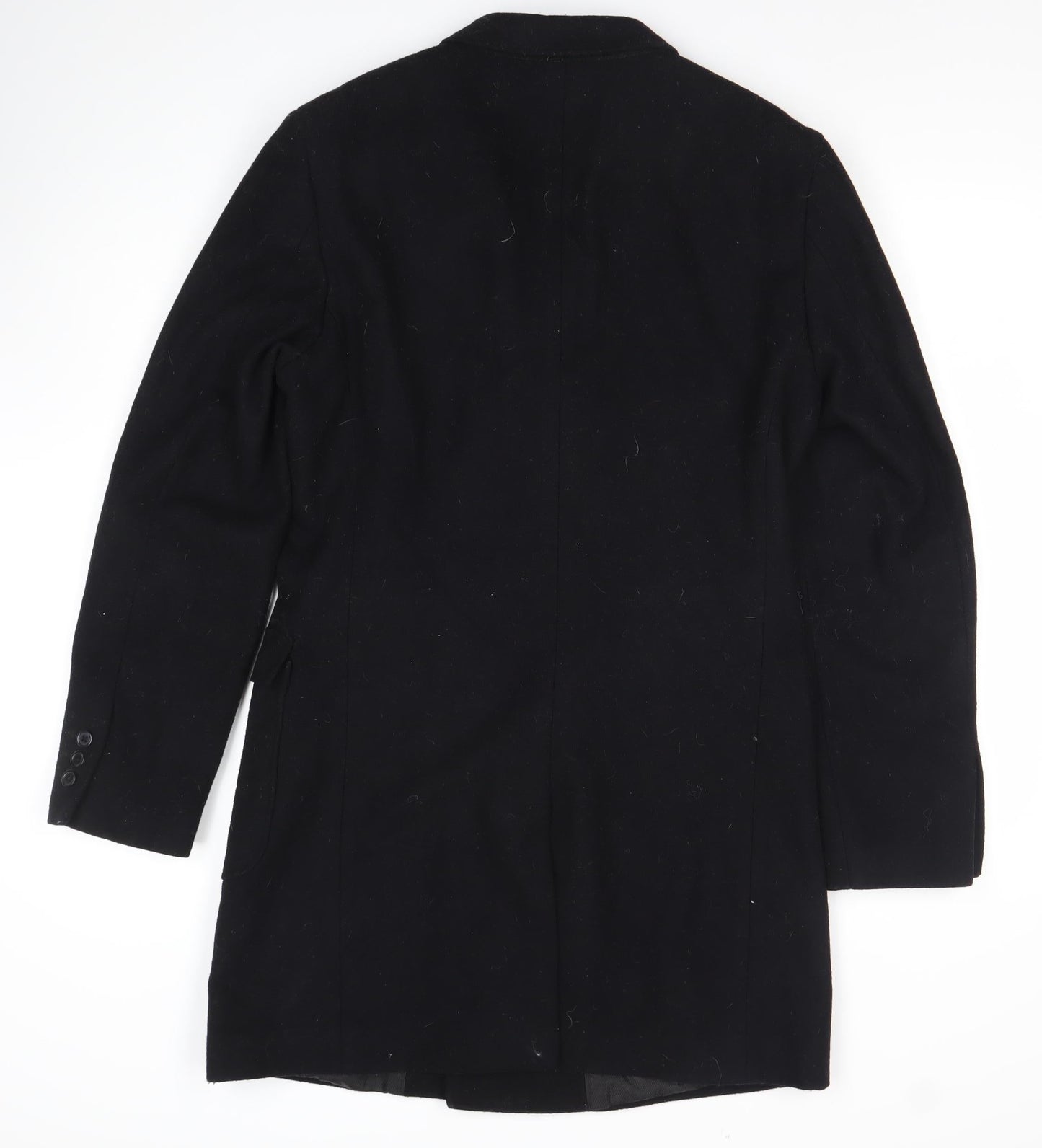 TU Mens Black Wool Blend Pea Coat Size S Mid-Length Classic Style