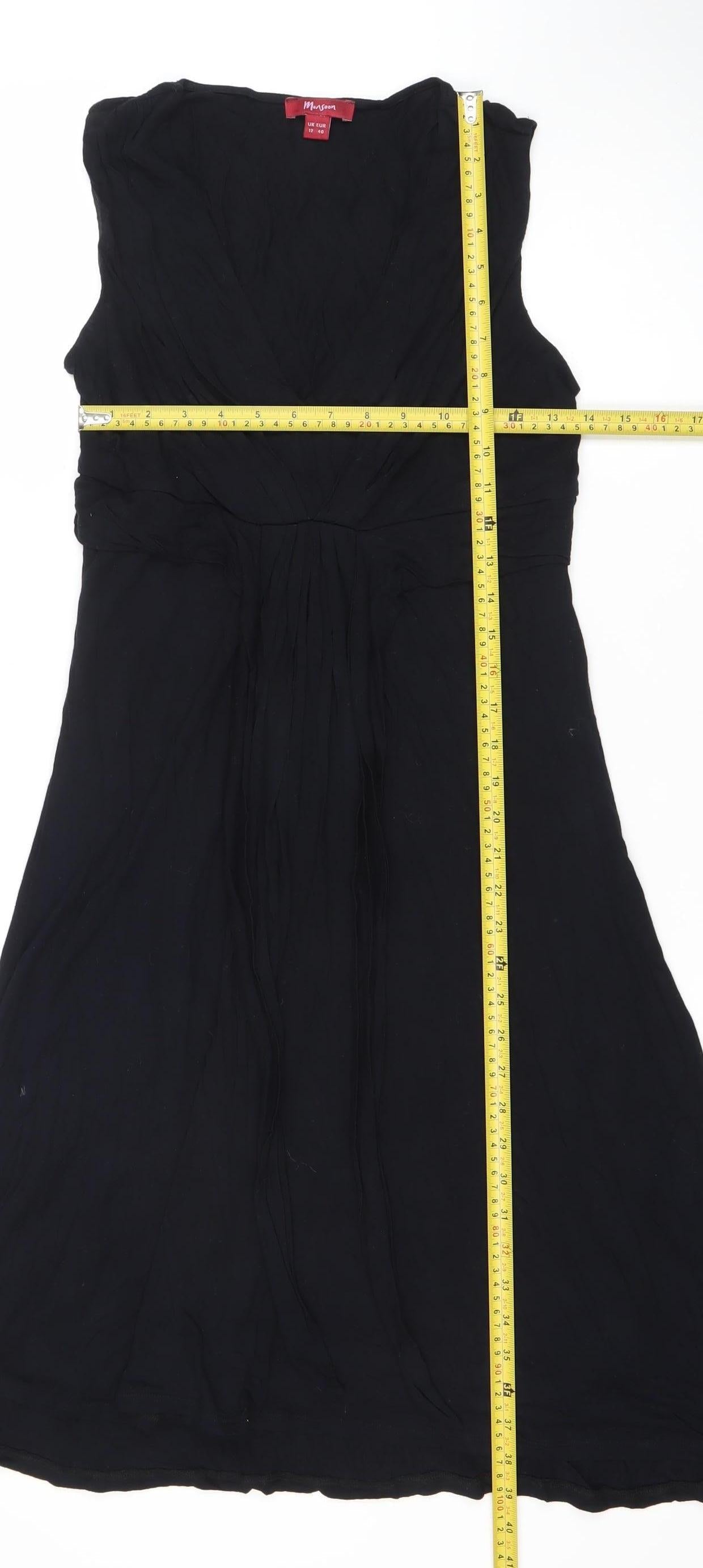 Monsoon Women Black Size 12 A-Line Long Chiffon Sleeveless Dress