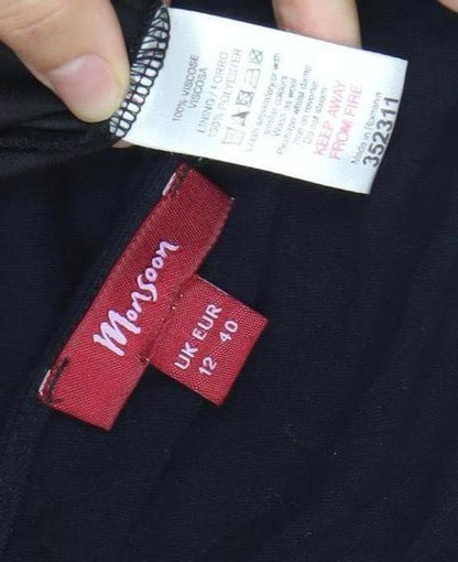 Monsoon Women Black Size 12 A-Line Long Chiffon Sleeveless Dress