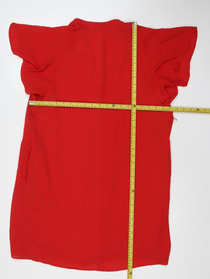 GAP Women's Red Shift Dress Size S Short Kimono Sleeve V-Neck