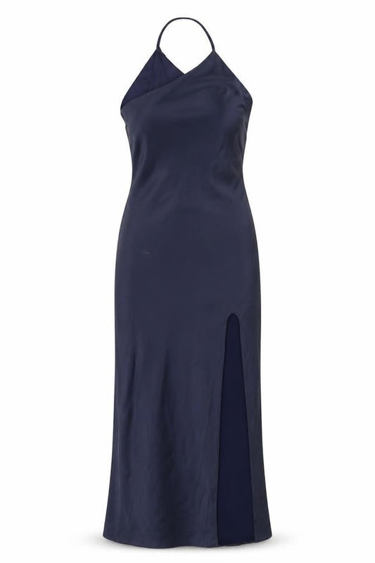 Front view of ASOS Women’s Blue, size UK 10, Slip Dress Long V-Neck Sleeveless