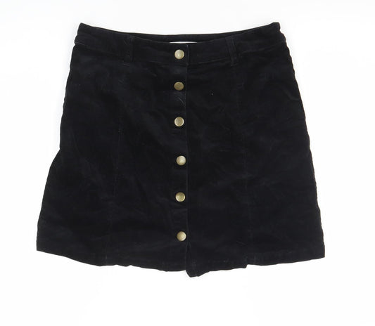 George Women’s Black Corduroy Skirt Size 10 Short Button Front