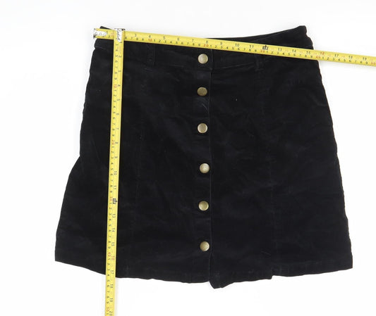 George Women’s Black Corduroy Skirt Size 10 Short Button Front