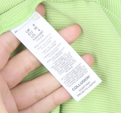 Collusion Women's Green Bodycon Roll Neck Jersey Dress Size 8