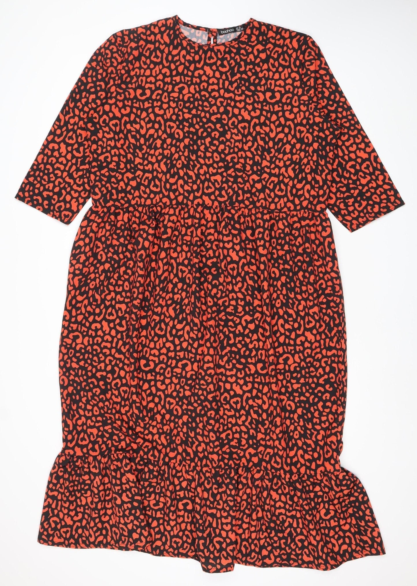 Boohoo Women’s Red Black Leopard Print Bodycon Dress Size 18