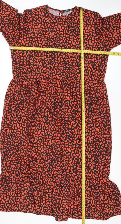 Boohoo Women’s Red Black Leopard Print Bodycon Dress Size 18