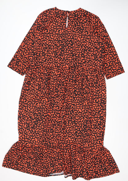 Boohoo Women’s Red Black Leopard Print Bodycon Dress Size 18