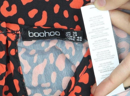 Boohoo Women’s Red Black Leopard Print Bodycon Dress Size 18