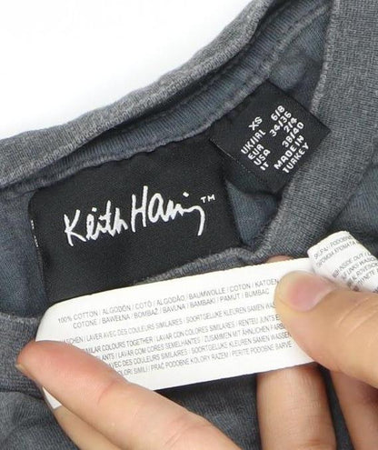 Womens UK Size XS Keith Haring Grey Basic T-Shirt