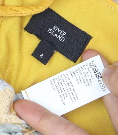 River Island Women’s Yellow Floral Wide-Leg Jumpsuit Size 8