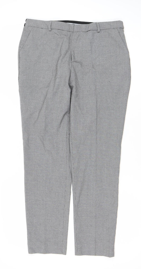 Stradivarius Womens Grey Check Slim Fit Chino Trousers Size 12